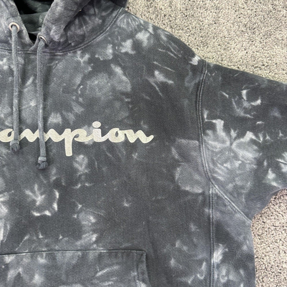 Champion Hoodie Mens Large Gray Tie Dye Reverse Weave Pullover Logo Casual City - Picture 8 of 12